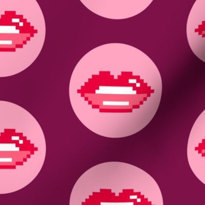 Lips pixels retro circles pink red burgundy