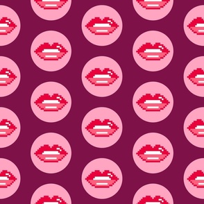 Lips pixels retro circles pink red burgundy