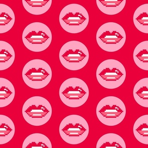 Lips pixels retro circles red pink