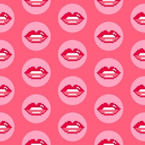 Lips pixels retro circles pink coral red