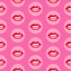 Lips pixels retro circles pink red