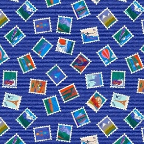 Adventure Postage Stamps Multidirectional, Blue