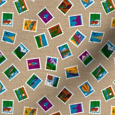 Adventure Postage Stamps Multidirectional, Natural Burlap