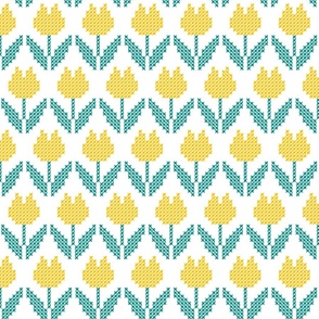 Tulips cross-stitch yellow turquoise Wallpaper