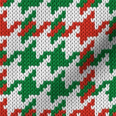 Christmas knit houndstooth check white red green