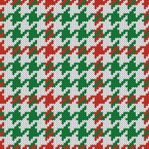 Christmas knit houndstooth check white red green