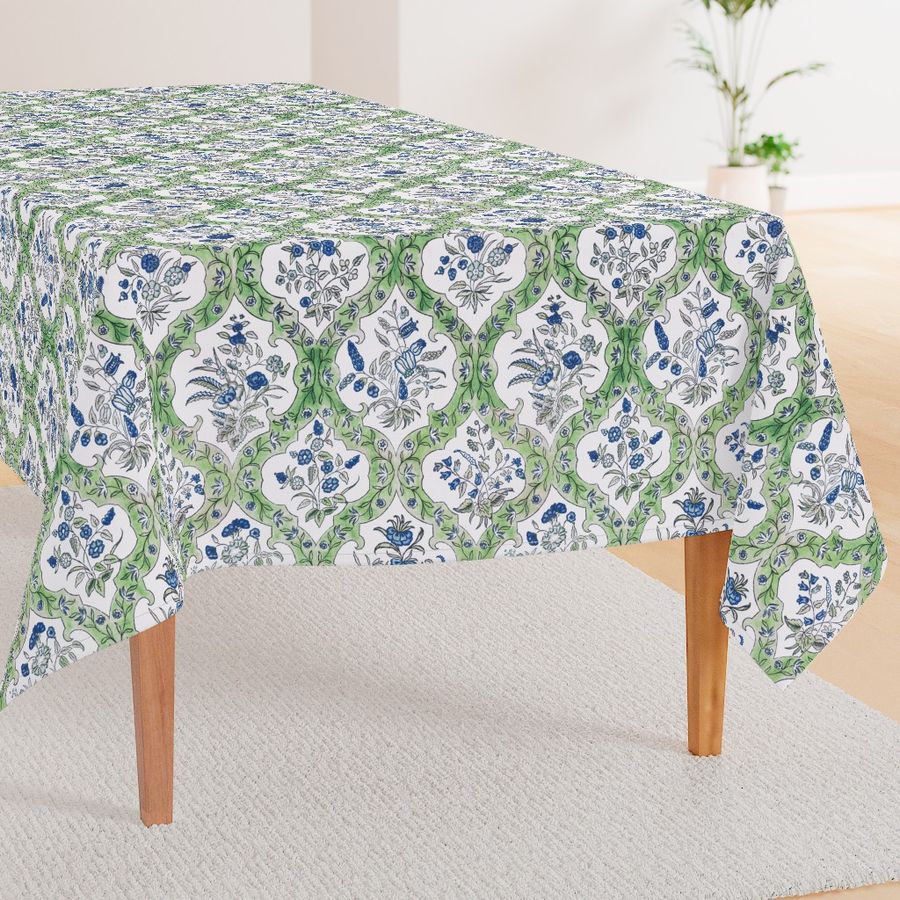 Green blue floral stripe french ogee