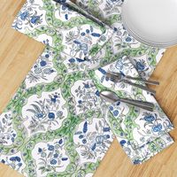 Green blue floral stripe french ogee