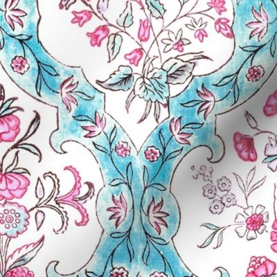 Blue pink french floral ogee