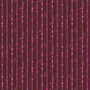 Lovecore Poker Pinstripe -- Retro Gangster Pinstripe with Hearts and Face Card Suits in the Lovecore Aesthetic -- Pink, Red Stripes on Dark Plum -- 625dpi (24% of Full Scale)