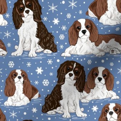 Cavalier King Charles Spaniel with snowflakes 8x8