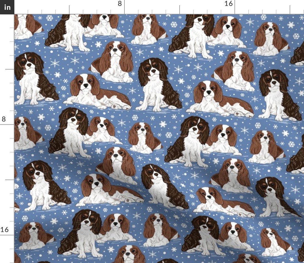 Cavalier King Charles Spaniel with snowflakes 8x8