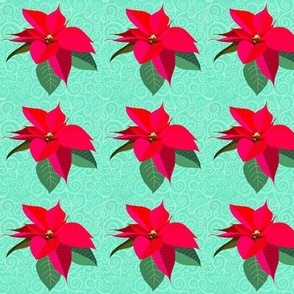 Poinsettias on green spirals 