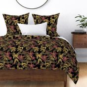 Savannah  Leaves and Flowers, Gold, Black, Cerise PInk - West African Giraffes Collection - 2021 - Black, Gold, Cerise Pink - Supporter Design