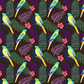 Turquoise Parrot Ferns Pattern 