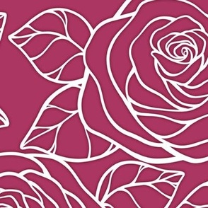 Large Rose Cutout Pattern - Gypsy Pink and White
