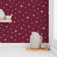 Sparkling atomic stars gold wine red MCM Wallpaper