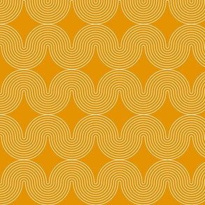 Infinite Mid-century Modern Abstract Arch Rainbow Pattern in Golden Marigold Orange and White Color