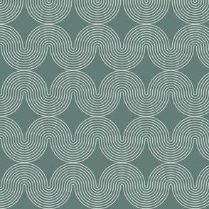Infinite Mid-century Modern Abstract Arch Rainbow Pattern in Dark Neutral Gray Green and White Color