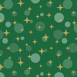 Sparkling golden atomic starbursts bubbles emerald green MCM