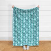 Vintage Mid-century Modern Abstract Geometric Balancing Shapes in Ocean Aqua Mint and Teal Blue