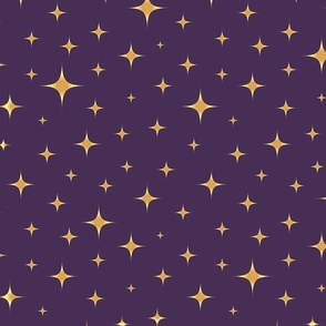 Sparkling atomic stars gold plum purple MCM Wallpaper