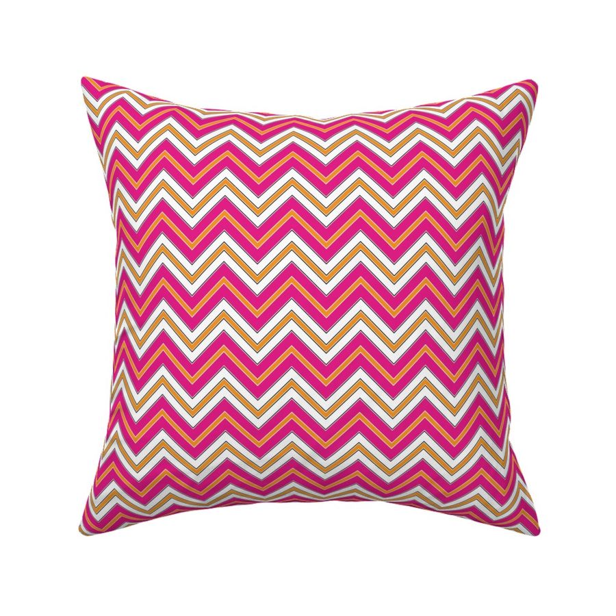 Chevron Pattern | Zig Zags | Stripes | Lines | Herringbone | Hot Pink, Orange, Black and White |