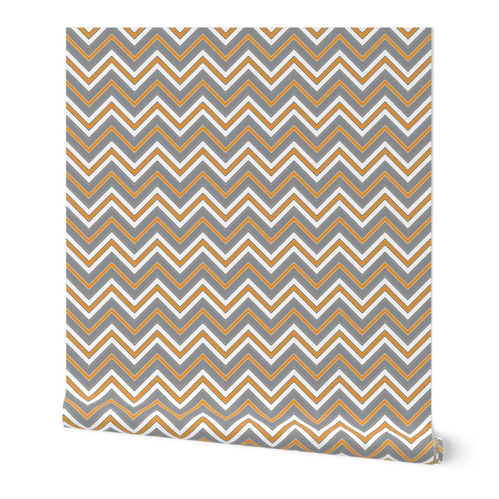 Chevron Pattern | Zig Zags | Stripes | Lines | Herringbone | Orange, Grey, Black and White |