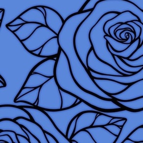 Large Rose Cutout Pattern - Cornflower Blue and Black