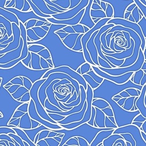 Rose Cutout Pattern - Cornflower Blue and White