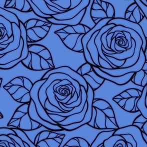 Rose Cutout Pattern - Cornflower Blue and Black