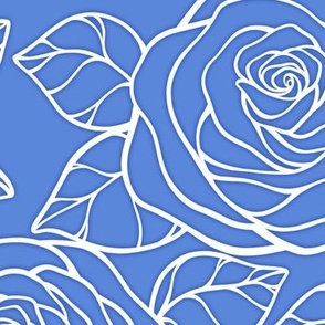 Large Rose Cutout Pattern - Cornflower Blue and White