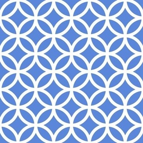 Interlocked Circle Pattern - Cornflower Blue and White
