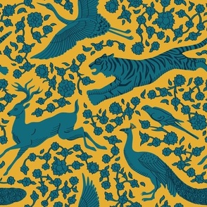 Persian Animals - Yellow Teal Dark Blue