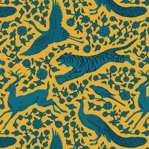 Small Persian Animals - Yellow Teal Dark Blue