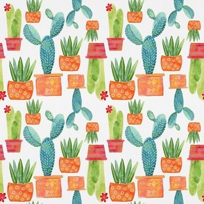 Watercolor Cactuses - Orange Pattern