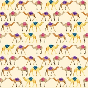 Watercolor Camels - Jewel & Yellow Pattern