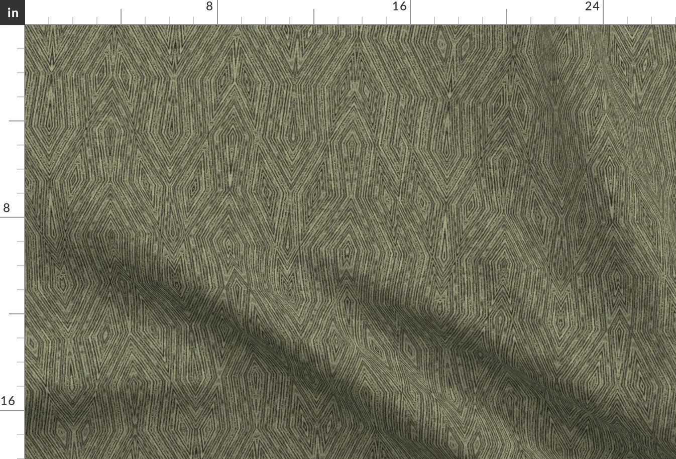 Belgian Linen - Mid Century Modern Barkcloth 2 - Dimensional Geometric - Historic Green