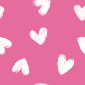 watercolor hearts white on hot pink LARGE