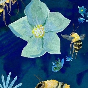 Bees in The Garden dark blue {xlarge}