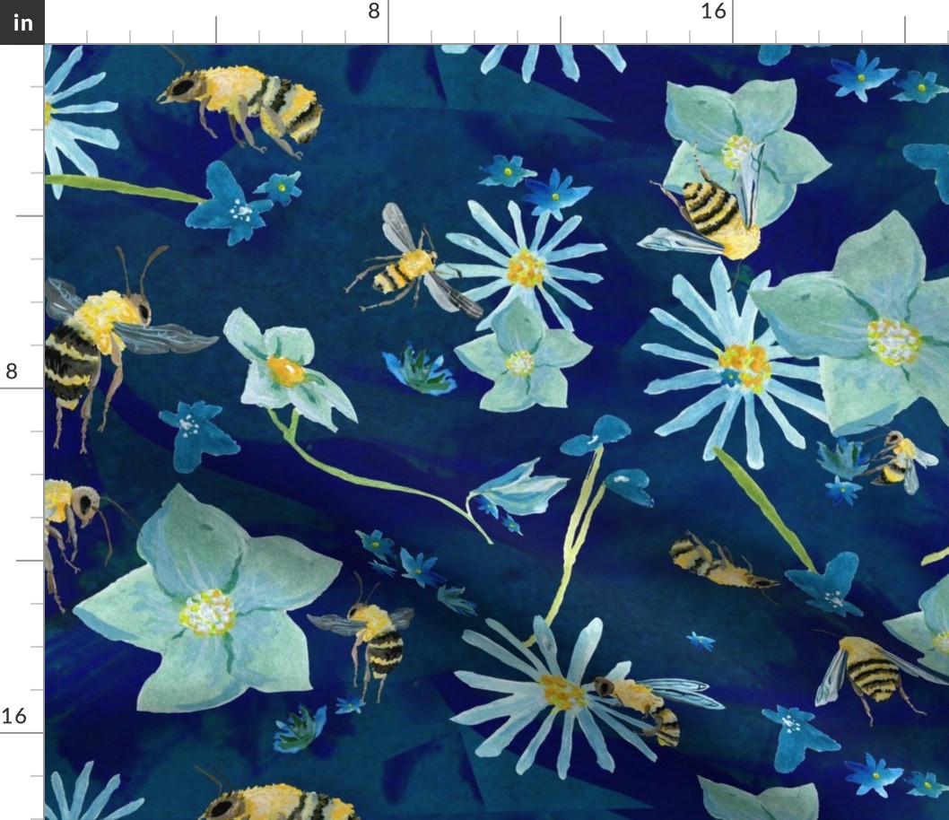 Bees in The Garden dark blue {xlarge}