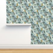 Winter woodland landscape grey wolf