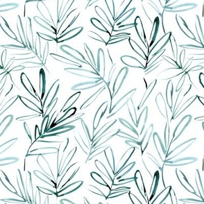 Emerald nature vibes - watercolor leaves - doodle branches - boho minimal scandi pattern a780-8