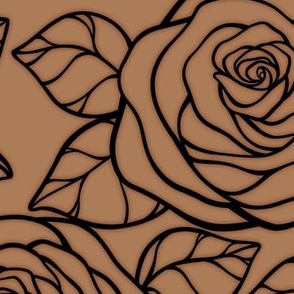 Large Rose Cutout Pattern - Almond and Black