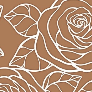 Large Rose Cutout Pattern - Almond and White