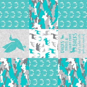 Ducks, Trucks, and Eight Point Bucks - Woodland wholecloth Camo - girls are made of - teal (90)-  C21