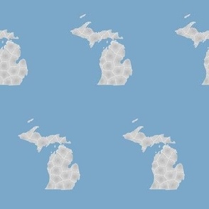 Michigan silhouette - 2" tiny petoskey on light blue, 4" brick repeat