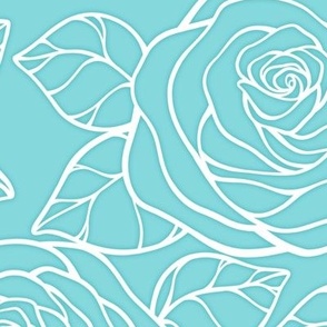 Large Rose Cutout Pattern - Aqua Sky and White