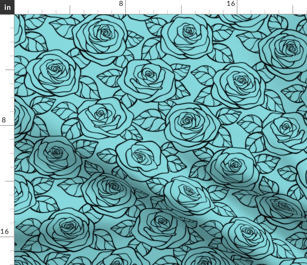 Rose Cutout Pattern - Aqua Sky and Black