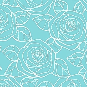 Rose Cutout Pattern - Aqua Sky and White